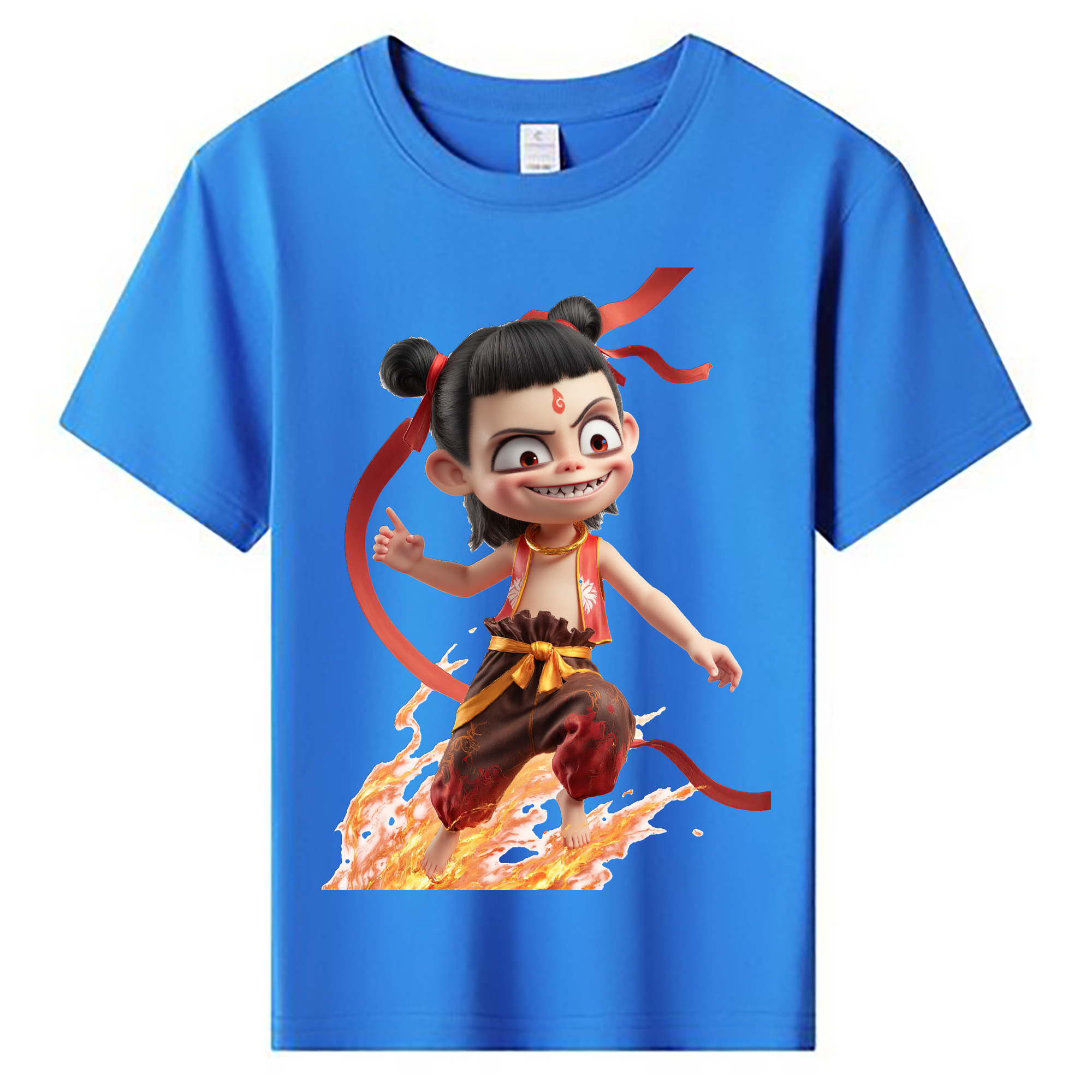 （画像用） Ne Zha 2 ナタ 魔童の大暴れ 綿100％キッズTシャツ（フロントプリント）